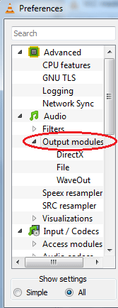 VLC Player, Output Modules